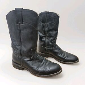 Justin L3703 Ladies Classic Roper Boots Size 5B Cowboy Western Black Cowhide USA